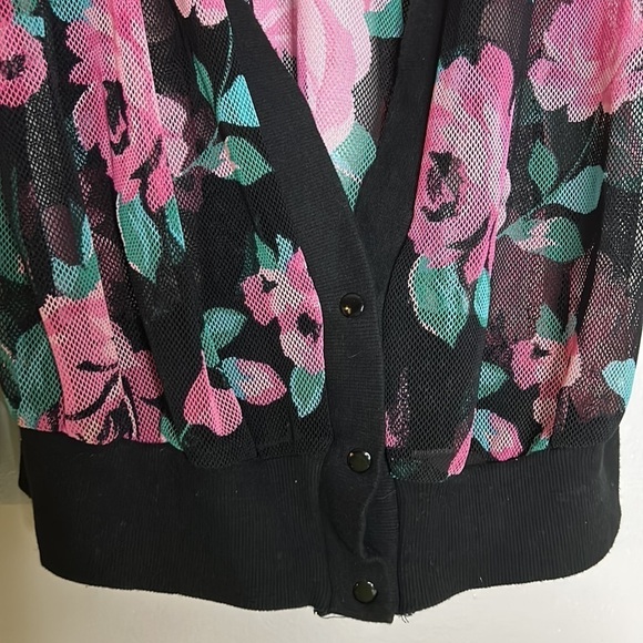 Gottex 80s Mesh Net Floral v neck 3 button beach pool cover up jacket medium - Picture 5 of 9